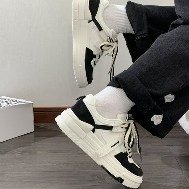 Zapatillas de skate blancas elegantes para hombres: cómodas,  antideslizantes y transpirables, con cordones y plataforma