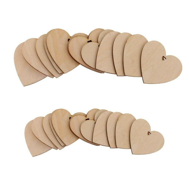 60 piezas de corazones de madera grandes con agujeros de 3.15 pulgadas,  adornos de corazón de madera con recortes de corazón de madera, rebanadas  en
