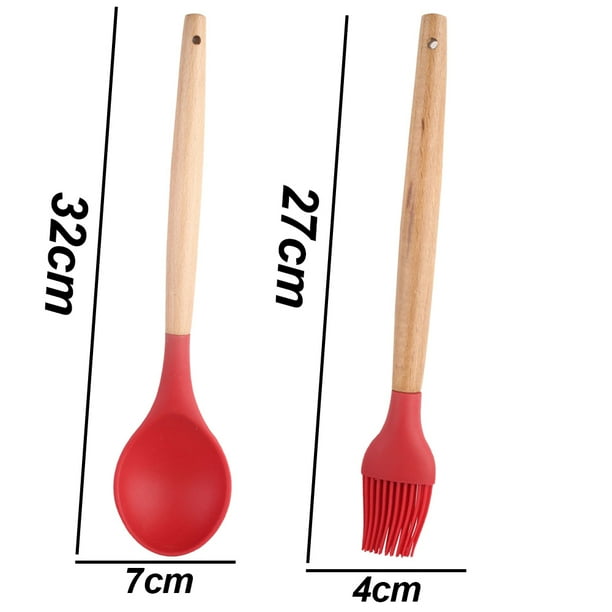 Juego De Cucharones De Cocina Con Madera Acacia Natural y Silicona