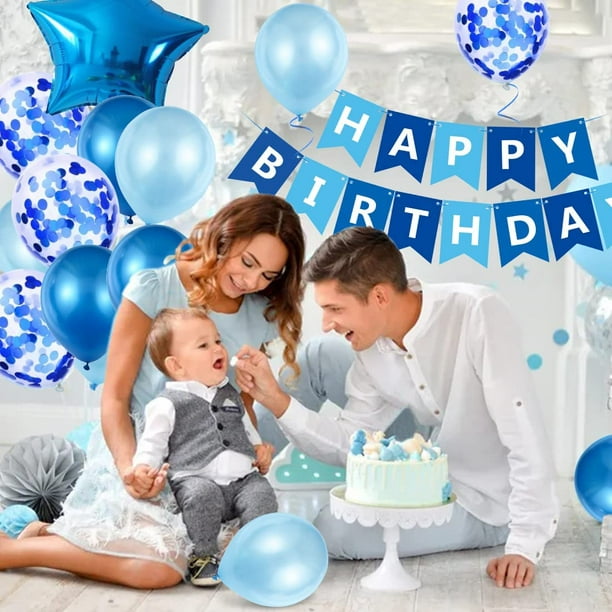 Comprar 12 Uds. De globos de cumpleaños para niño con globo azul de 32  pulgadas, decoración para fiesta de tercer cumpleaños, aniversario para  niños de 1/3 años