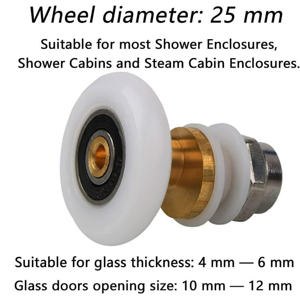 4 ruedas para puerta de ducha, 4 ruedas de repuesto para puerta de ducha de  doble rodillo para mamparas de ducha de 25 mm