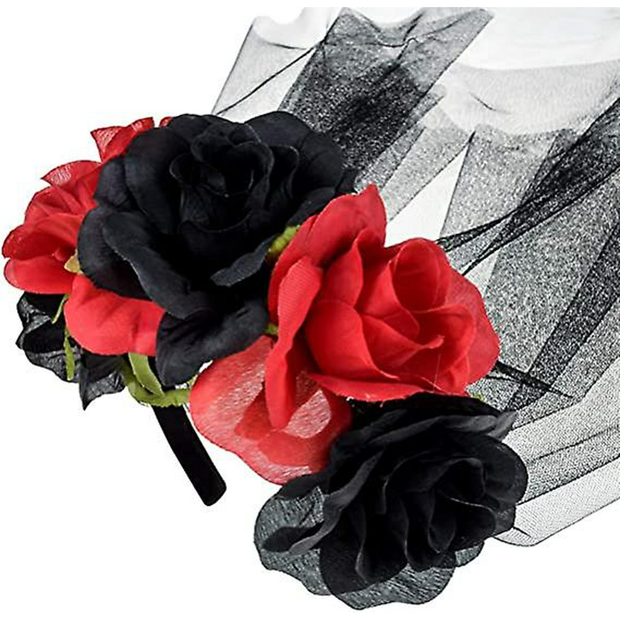 Lurrose - Diadema de velo negro para Halloween, diadema de rosa, corona de  flores para el Día de los Muertos, diadema de Halloween, cosplay, diadema