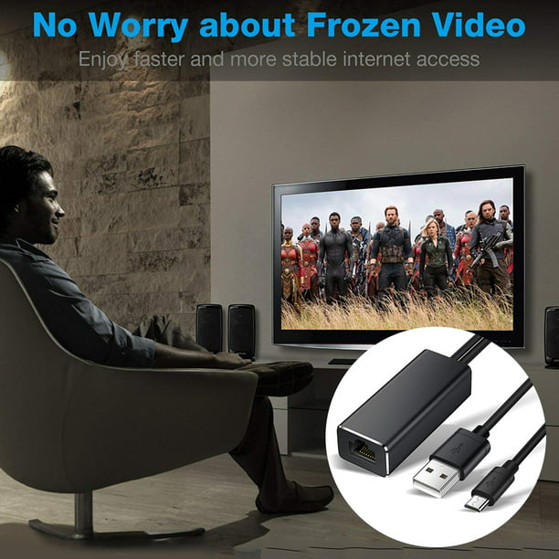 Adaptador Ethernet para Fire TV Stick Chromecast Ultra/2/1/Audio Google  Home Mini, que es un puerto (Mirco USB A) a Ethernet RJ45 con cable de  fuente de alimentación USB de 3.3 pies (negro)