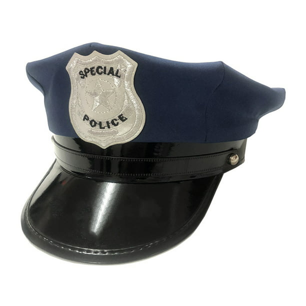 Accesorios de disfraces de policía Hat Hat Targage Capitán Oficial  Sombreros Juega de roles Tapas Recreactación Brillante Patente Partido  Suministros Azules Inevent AP009163-01B