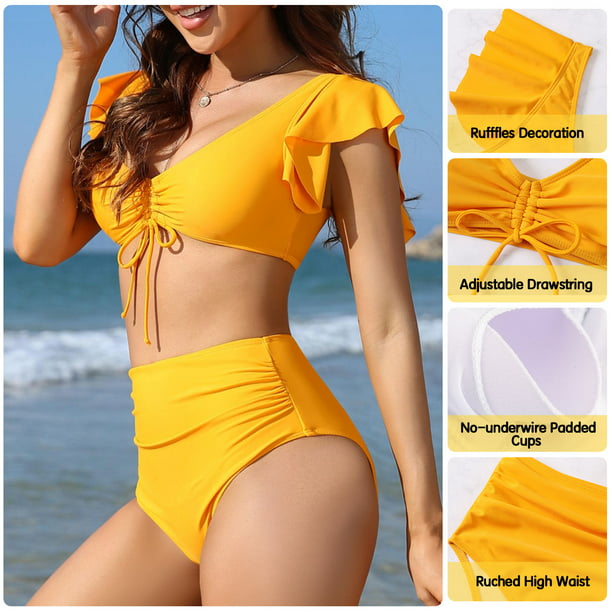 Conjunto De Biquini Conjunto de 2 piezas de Bikini para mujer, traje de baño  sin espalda, conjunto de Tankini, trajes de playa (amarillo M) Cgtredaw  Para estrenar