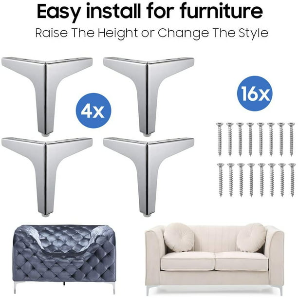 Patas metálicas para muebles de 4 pulgadas, juego de 4 patas triangulares  modernas para sofá, patas de mesa negras de repuesto resistentes para