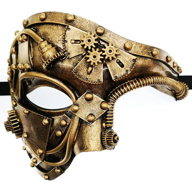 Máscara veneciana de estilo Punk para hombres, casco mecánico Steampunk,  fantasma de la ópera, disfraz de fiesta de Halloween, Máscaras faciales  Qiuyongming unisex