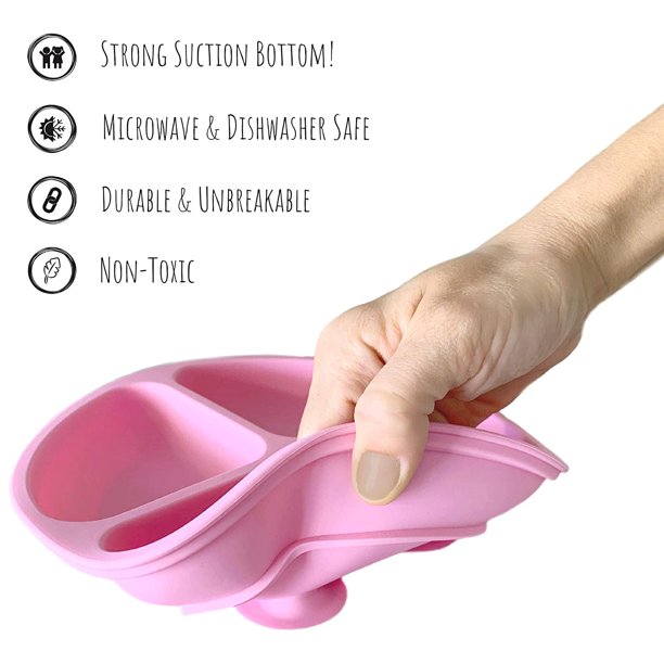  Plato para bebé con ventosa - Plato para niños pequeños 100%  silicona de grado alimenticio - Plato portátil antideslizante - Apto para  microondas y lavavajillas : Bebés