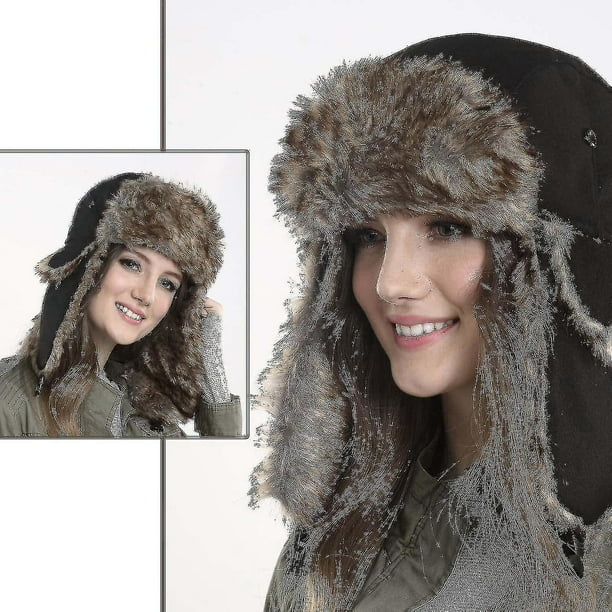 Gorro ruso unisex, cálido soldado con orejeras, gorro de esquí de invierno,  gorra/sombreros Irfora Negro