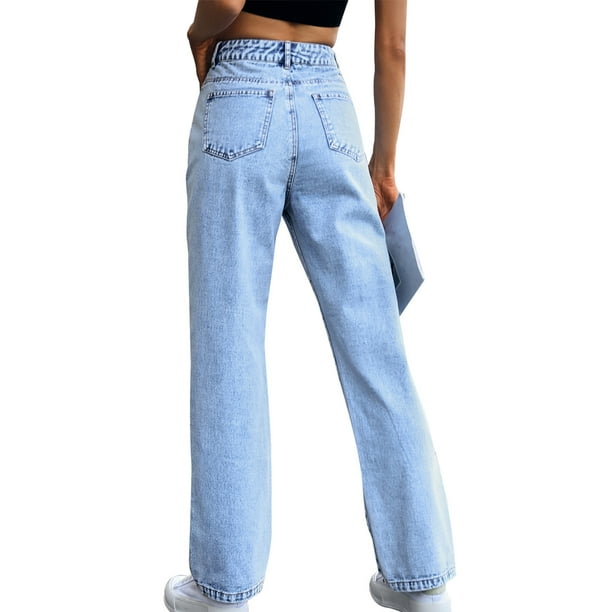 Pantalones largos de bolsillo recto de talle alto de moda de jeans de mujer  Fridja alkflakhf37812
