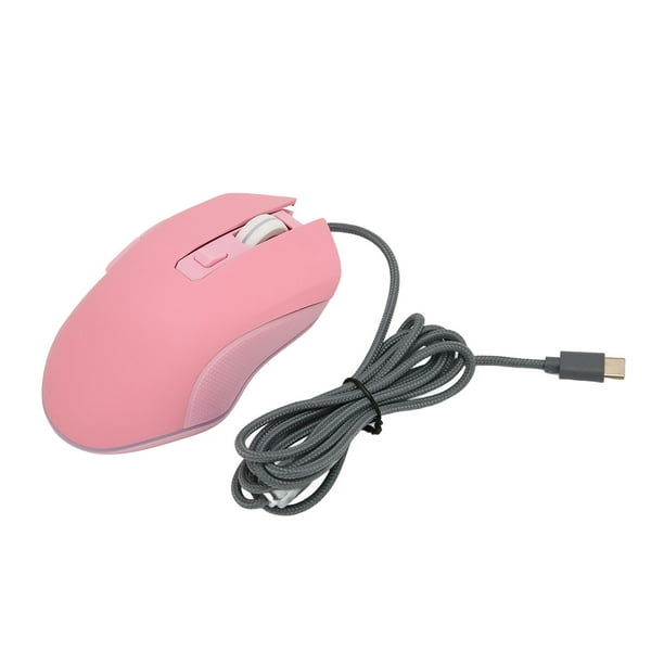 Ratón USB C tipo C para juegos con cable, 7 retroiluminación LED, 4 DPI  ajustables, 6 botones para oficina, hogar, PC, portátil, escritorio, color  rosa