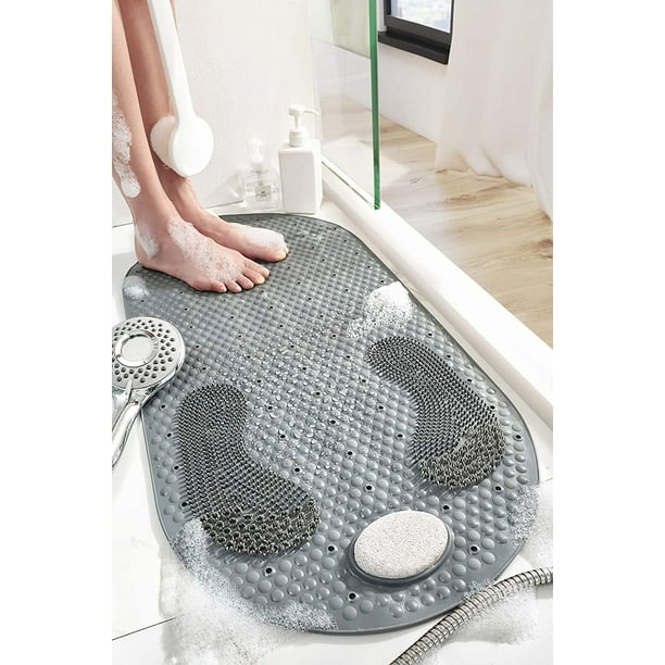 Alfombrilla de ducha antideslizante para bañera, alfombrilla para pies con  piedra pómez extraíble, con ventosas (gris) Ormromra HY-0164