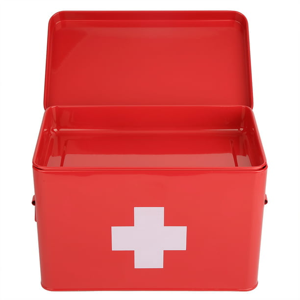 Caja de almacenamiento de medicamentos de metal con cruz roja