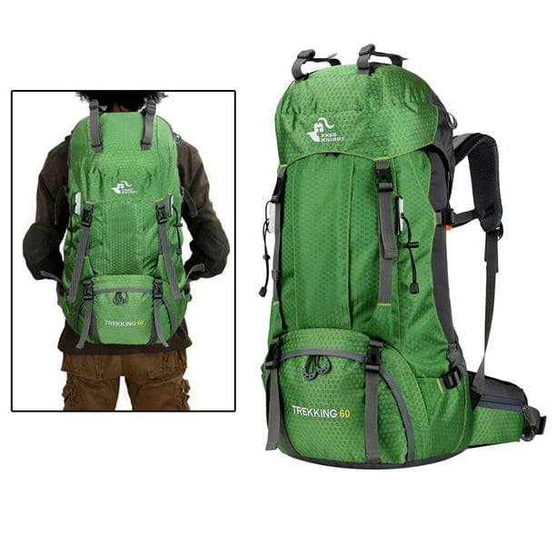 Mochila de senderismo para acampar de 60 múltiples bolsillos en la cintura,  acolchado ajustable Verde Cola Senderismo Saco Grande