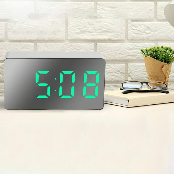 Reloj despertador Digital con espejo LED, pantalla LCD grande