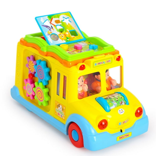 Playo Juguete de autobús escolar para niños, vehículos de tracción con luz  y sonidos, vehículos de juguete con puertas que se abren, luces y música