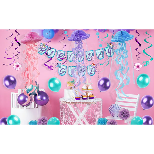 Tema de sirena de papel Decoración de fiesta de cumpleaños Sirena colgante  Banner Garland Cake Toppe Ofspeizc HMHZ669