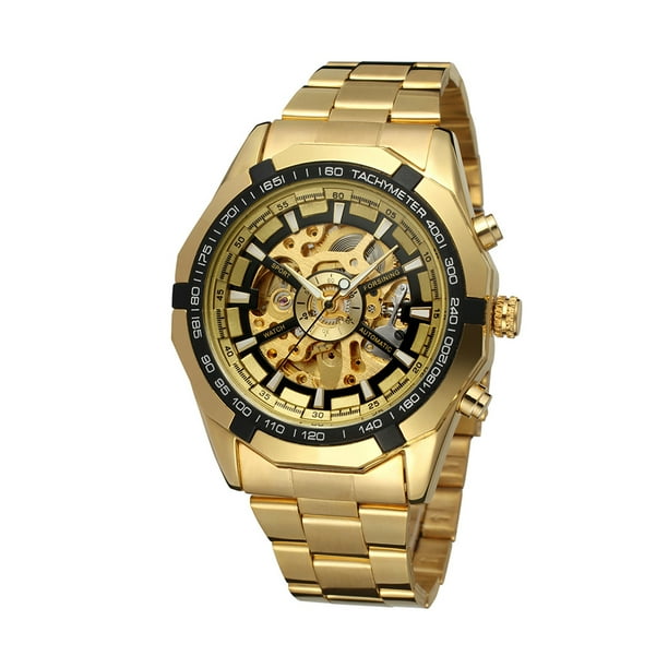  FORSINING Reloj automático de acero inoxidable dorado con  diseño de lujo para hombre, reloj mecánico con esfera grande, Dorado,  blanco, Reloj automático, mecánico : Ropa, Zapatos y Joyería