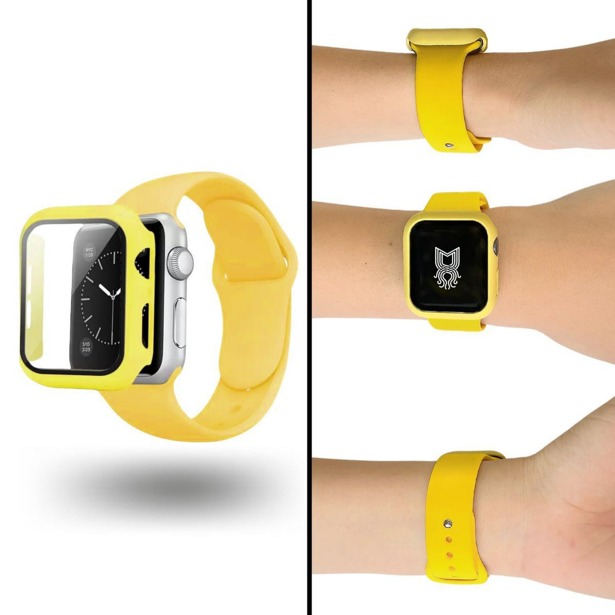 Correa para apple watch compatible con 38mm / 40mm de silicón + case protector de pantalla con cristal templado. mamá pulpo silicón con case