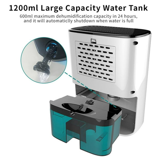 Deshumidificador con manguera de drenaje, tanque de agua de 2,5l