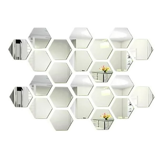 Shappy 24 calcomanías de pared de espejo hexagonal, acrílico extraíble,  ajuste de espejo, calcomanía de pared de peine de miel, calcomanía de  espejo