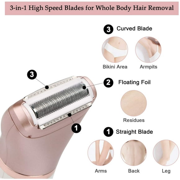 afeitado y depilación electric razor for women 2 in 1 shaver for women bikini legs armpit face wet  dry painless rechargeable bikini trimmer 2 changeable trimmer heads rose gold ormromra czmrhy191