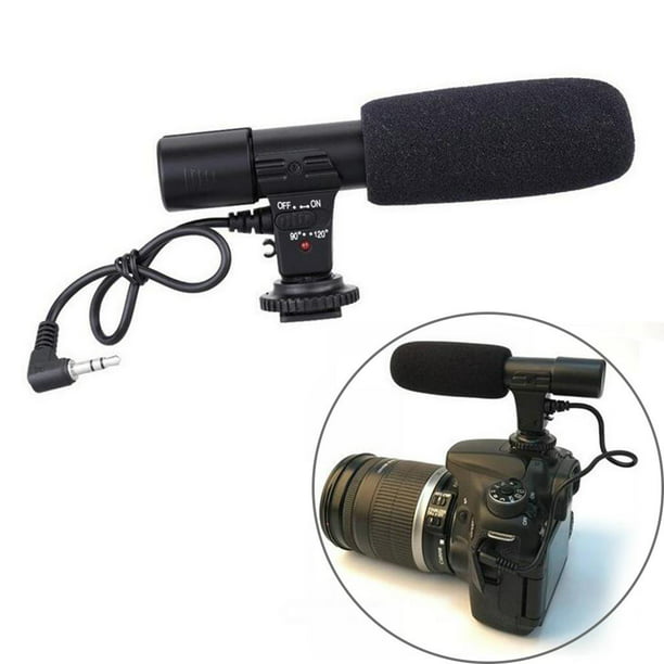 Micrófono de condensador de cámara DSLR estéreo Mic 3,5 mm Conector de 90  gra para transmisión de noticias, grabación de video, fotografía Soledad  Micrófono de cámara para entrevistas