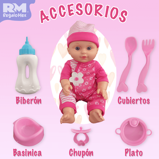  Nenuco - Accesorios Biberón, de colores blanco y rosa, set de  juego, accesorios para tu muñeco bebé, complemento de juguete para muñeca,  para niños y niñas desde 2 años, Famosa (NFN46000)