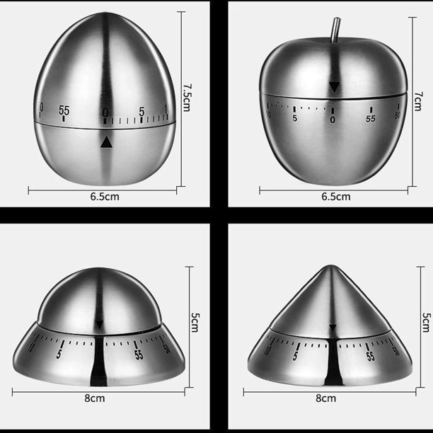 Temporizador de cocina en forma de cono de acero inoxidable 60 minutos de  cuenta regresiva mecánica de cocina (plateado)