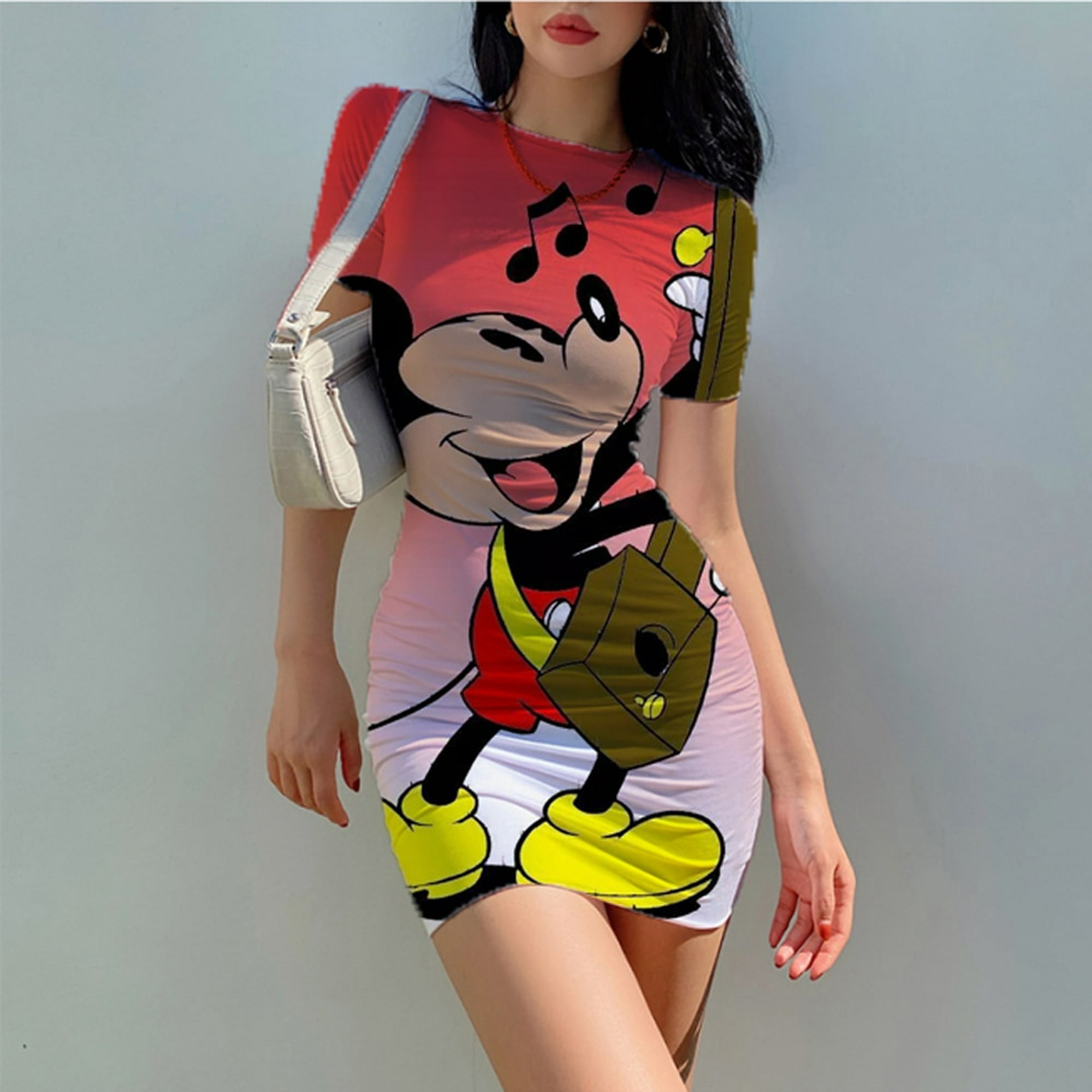 Summer Disney Minnie Mickey Mouse Sexy Mini Bodycon Short Sleeve