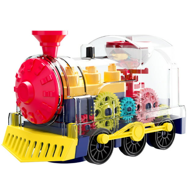 Juego de tren eléctrico, tren de engranaje eléctrico transparente con luz  musical, juguete giratorio, regalo de cumpleaños para niños