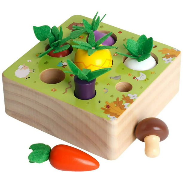 Juguetes educativos de madera para niños y niñas de 1 a 2 años, verduras y  frutas, forma de cosecha, tamaño, clasificación, rompecabezas, juguetes  para niños pequeños Adepaton WRMH-901