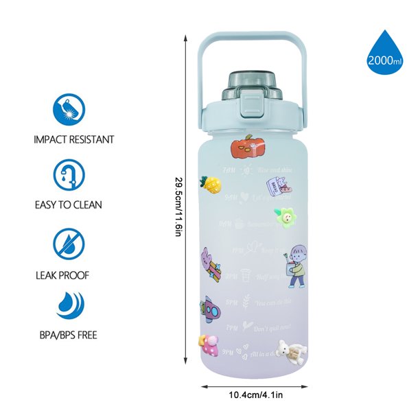 Comprar Botella de agua con pajita deportiva portátil con marcador de  tiempo, jarra de agua de gran capacidad de 2l con