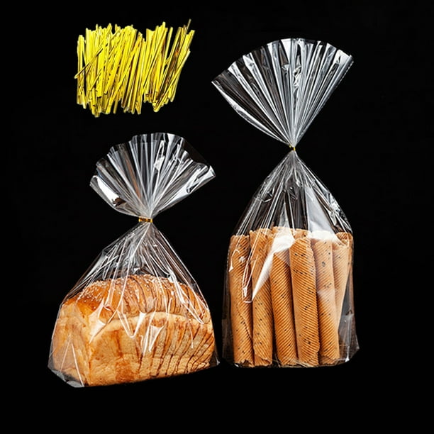Bolsas de pan con lazos, 100 bolsas de pan de plástico reutilizables de 18  x 4 x 8 pulgadas para regalo de pan casero, bolsas de almacenamiento de pan