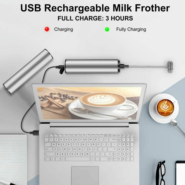 Espumador de leche eléctrico, espumador de leche recargable USB y mini  batidor con batidor de doble cabezal, mezclador de acero inoxidable para  crema de café Cappuccino Latte Coc