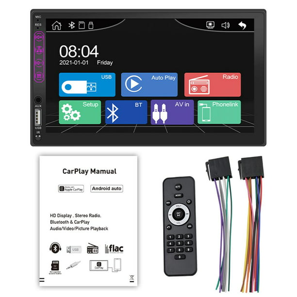 Estéreo de coche doble DIN Apple Carplay y Android Auto 7 pulgadas Full HD  pantalla táctil receptor de audio para coche con Bluetooth, radio FM