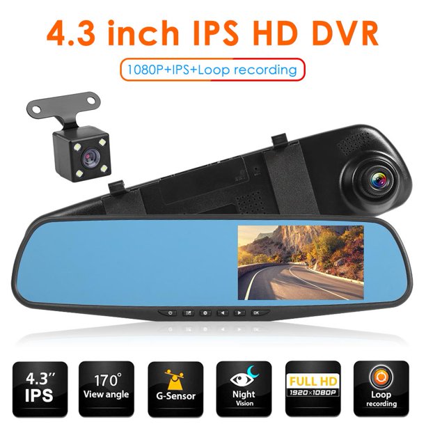 Q103B Espejo retrovisor Coche DVR Cámara 43 pulgadas IPS 1080p Lente dual  Dashcam Ndcxsfigh Accesorios para autos y motos