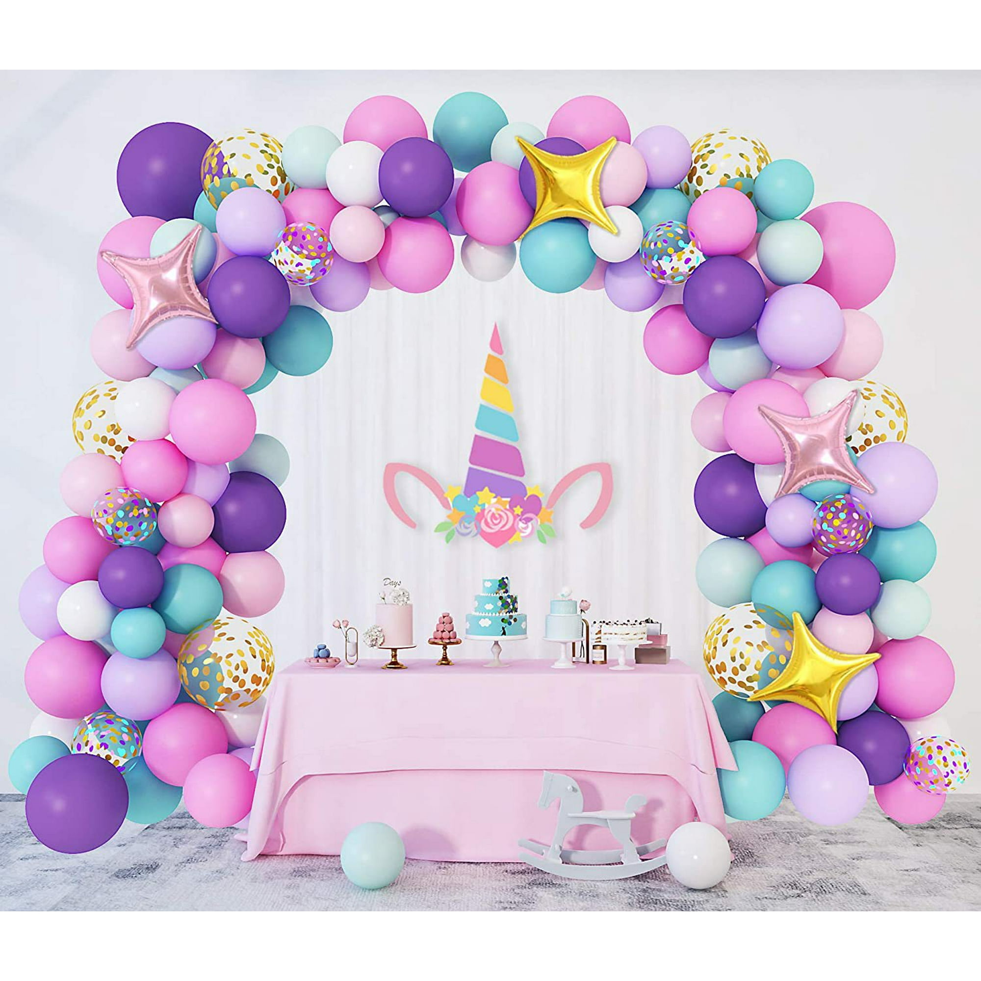 Decoración de baby shower para niña, kit de guirnalda de arco de globos,  cajas de bebé, cortinas rosas, juego de decoración de baby shower, completo  y