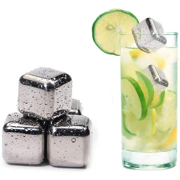  Cubos de hielo de acero inoxidable reutilizables con pinzas de  hielo utilizados para enfriar whisky, bebidas (tamaño : 6 piezas) : Hogar y  Cocina