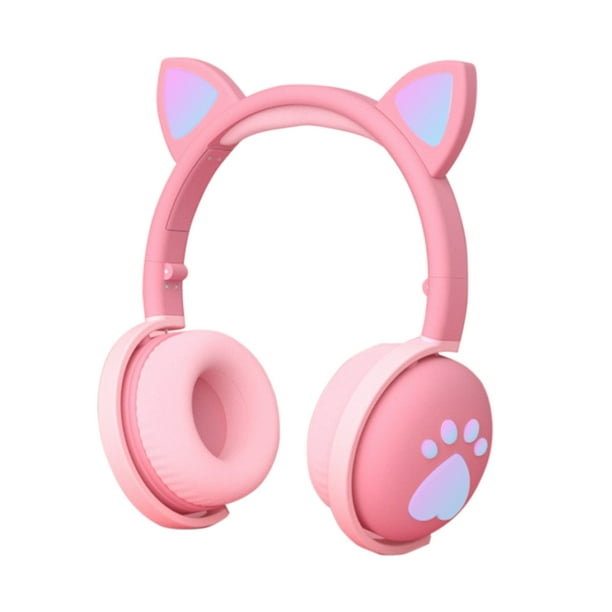 Matsuzay Auriculares Bluetooth que brillan intensamente lindo LED oreja de  gato pata niñas regalo niños auriculares inalámbricos estéreo HIFI bajo  Cables de audio/vídeo Rosado en caja