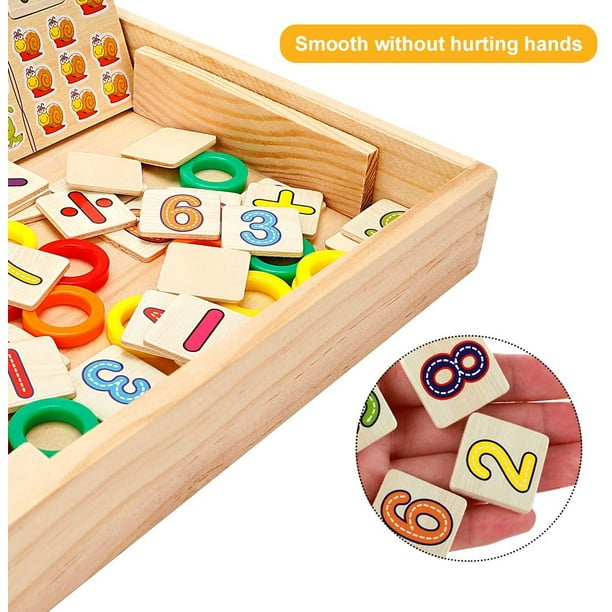 Juguetes de matemáticas, caja de aprendizaje de madera, juego de  aprendizaje de números con tablero de madera de dibujo, juguetes educativos para  niños de 3, 4 y 5 años Adepaton LN-0680
