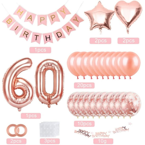 Globos Metalicos Rose Gold Y Blancos Decoracion De Cumpleaños Para Mujer 60  Años