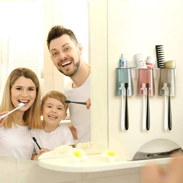 Soporte para vaso y cepillo de dientes montado en la pared, adhesivo para  colgar en la pared, organizador de cepillos de dientes eléctricos para  baño