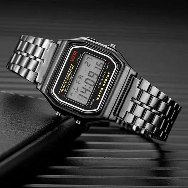 Relojes militares deportivos de lujo dorados y plateados, relojes de  pulsera digitales LED para hombres y mujeres, reloj de pulsera electrónico  con banda de acero Retro F91W Gao Jinjia LED