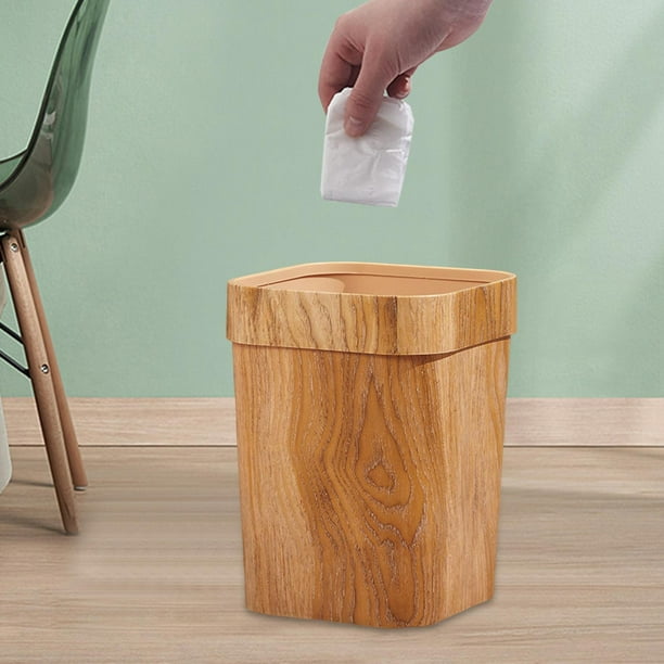 Rectángulo Grano de madera Bote de basura Cesta de papel de desecho Gran  Durable Antideslizante Contenedor de basura Cesta de basura para dormitorio  A