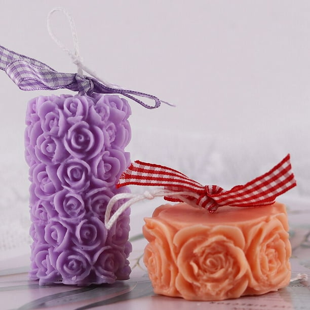 Moldes para velas del Día de San Valentín, molde de cera de silicona con  forma de bola redonda de cilindro en relieve de Rosa 3D para fabricación de  velas hechas a mano