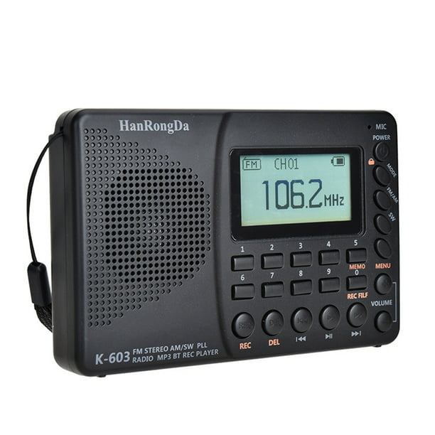 Radio portátil AM FM SW Bluetooth con batería recargable de 1200 mAh,  pequeña radio de onda corta sintonización digital, pantalla LCD, soporte  USB y