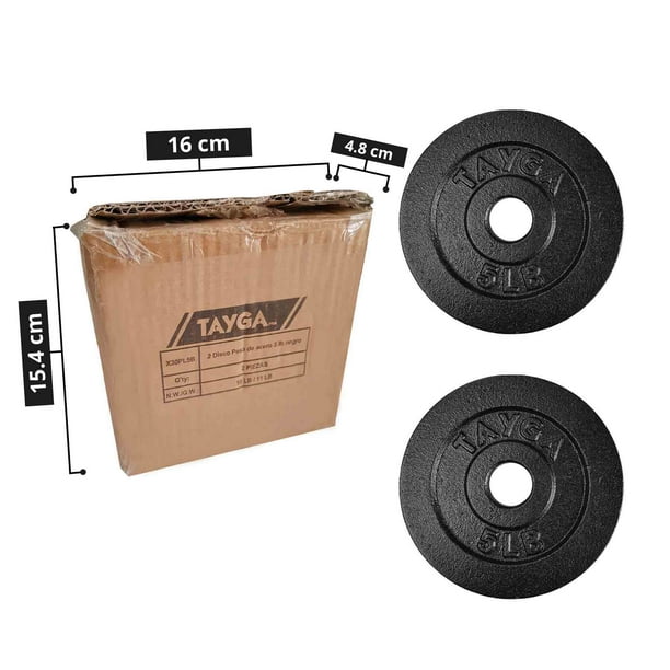 Par de Discos Estandar 5 LB Tayga Color Negro 30mm. Tayga Ajustables