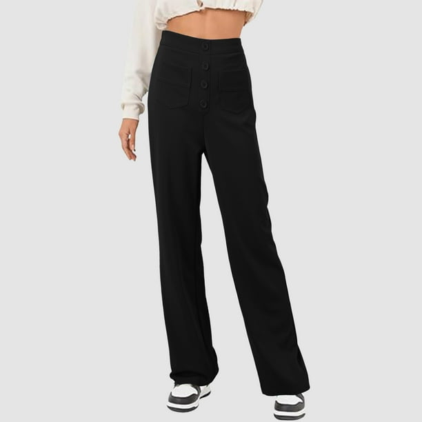 Gibobby pantalones termicos mujer Pantalones de moda para mujer con  bolsillos de cintura alta y pantalones casuales de pierna recta con botones  (Negro, S)