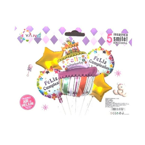 Kit De 5 Globos Feliz Cumpleaños, Set Pastel Dorado Fiestas YANG Kit de 5  Globos | Bodega Aurrera en línea